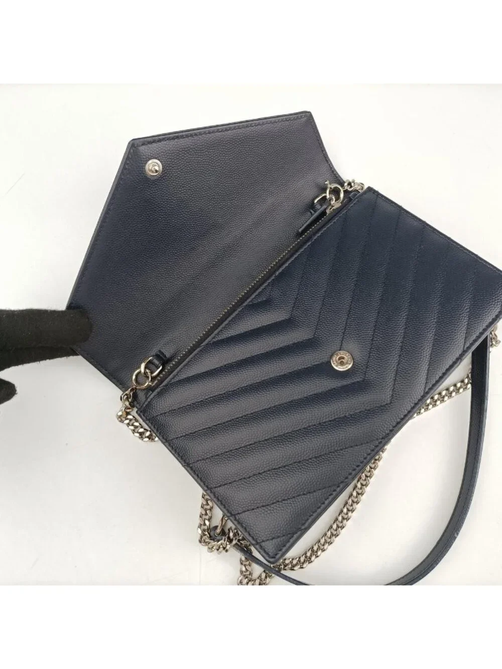 Saint Laurent Monogram Navy Caviar Leather Shoulder Bag
